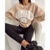 2023 New Women's Casual Fashion Print harvard Thickened Versatile Top Long Sleeve Sweater fj