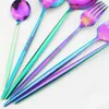 Camp Kitchen Rainbow Cutlery Set 18/10 Stainless Steel Dinnerware Set Knife Dessert Fork Dessert Spoon Dinner Set Kitchen Party Tableware Set YQ240123