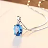 Colares Czcity Céu Sintético Azul Topázio 925 Colar de Prata Esterlina para Mulheres Clássico Oval Pedra Pingente Chian Casamento Fine Jewelry