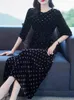 Casual Dresses Women Black Velvet Polka Dot Midi Dress Autumn Winter Thick Warm Elegant Chic 2024 Korean Vintage Hepburn Evening