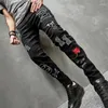 Men's Jeans Spring Men Stylish Printed Skinny Trousers High Street Hip Hop Embroidery Male Slim Casual Denim Pants