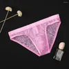 Underpants Men Lace Transparent Panties Briefs Fashionable Sexy Ice Silk Breathable Low Waist Gays Underwear Bikini Lingerie