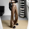 Women's Pants PU Faux Leather Women Autumn Winter 2024 Fashion High Waist Wide Leg Vintage Chic Straight Casual