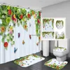 Shower Curtains Art Flowers Plants and Butterflies Shower Curtain Waterproof Fabric Bathroom Curtains Set Bath Mat Toilet Lid Cover Non Slip Rug