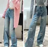 Designer kvinnors jeans cc lyx denim byxa midja mode blå slacks byxor svettbyxor kvinnokläder