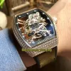 Vanguard V 45 T GR CS SQT NR Masculino Skeleton Dial Japão Miyota Relógio automático com anéis de diamante feitos pelo homem gelados e estojo de couro para coleta