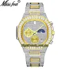 MISSFOX Eternity V313 Hip Hop Montre pour homme avec cadran incrusté de diamants CZ, mouvement à quartz, lunette de bracelet en diamant pour homme glacé, boîtier en alliage,