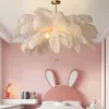 Nordic Witte Struisvogelveren Hanglamp Moderne Led Plafond Kroonluchter voor Woonkamer Eetkamer Kinderslaapkamer Hanglamp