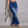 Calças de brim femininas 2024 flare rasgado fino ajuste cintura alta calças jeans vintage streetwear moda casual estiramento azul mulher