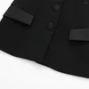 Damestanktop Europese en Amerikaanse stijl herfstmode Veelzijdige zwarte zijde satijn textuur stiksels corset top 8881593