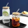 Tumblers 300 ml/550 ml Glass Cup Cola Cold Drink Water Cup med bambu lock kaffemjölksaft Strahmmuggöl kan dricka hem frukost c upl2401