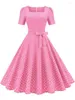 Casual klänningar polka dot vintage klänning kvinnor sommar elegant kort ärm kvadrat krage a-line midi party sundress 50s 60s pinup vestidos