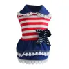 Dog Apparel Pet Dress Stripe Pattern Bow Tie Thin Windproof Comfortable Pleated Edge Adorable Summer Small Princess Cosplay Costume For