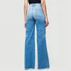 Kvinnors jeans 2024 Wide Leg High midjan Plus Size Ladies Slant Fit Fleared Denim Pants Female Streetwear Tassel Trousers 6125