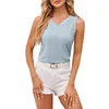 T-shirts pour femmes Femmes Mode Couleur Solide Tops sans manche Col V Gilet Boutons Femme Blouse 2024 Chemise pour Tees Clothi