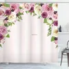 Shower Curtains Bridal Floral Shower Curtain Wedding Flower Pink Rose Blossom Bathroom Decor Women Girls Spring Nature Waterproof Bath Curtains