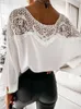 Blusas de mujer Mujeres de encaje Otoño Sexy Costura Camisas blancas Vintage Elegante Señoras Tops Camisa Moda Casual Suelta