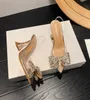 Spring Butterfly-Knot Crystal Designer Pumps Women Pvc Transparenta High Heels Sexig Point Toe Party Prom Mules Shoes