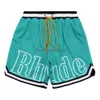 2024SS 디자이너 반바지 Rhude Shorts Mens 메시 짧은 농구 패션 해변 탄성 밴드 바지 남자 고품질 거리 착용 빨간색 블루 블랙 보라색 바지