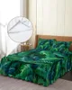Gonna letto Foglie verdi Piante Giungla tropicale Copriletto elastico con federe Coprimaterasso Set lenzuolo