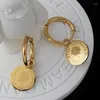 Dangle Earrings 316L Stainless Steel Round Portrait Coin For Women Vintage Gold Color Hoop Girls Party Jewelry Gifts