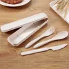 Campamento Cocina 1 ~ 10PCS / set Cubiertos de viaje Caja de cubiertos portátil Estilo japonés Cuchillo de paja de trigo Tenedor Cuchara Juegos de vajilla para estudiantes Cocina YQ240123