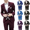 Diseñador de moda Trajes guapos Novio de boda Esmoquin Solapa con muesca Traje de novio de un solo pecho 3 piezas Blazers Chaleco Trajes de pantalón Esmoquin Color puro