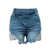 Short actif Jean Non extensible taille haute pour femme, pantalon à ourlet en Denim, taille décontractée, auto-cravate