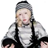 Berets Vintage Knitted Striped Hat Winter Warm Harajuku Exaggerated Star Strap Tassels Braid Earflap Skull Cap DXAA