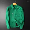 Мужские куртки, осенняя зеленая декоративная куртка на молнии, мужская трендовая вышивка с тонкими лацканами и длинным рукавом, мужское повседневное пальто высокого качества