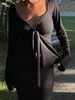 Damskie koszule T Long Rękaw dla kobiet Casual V Szyja przednie węzeł krawat guziki w dół seksowne opakowanie Slim Fit Tunice Tops