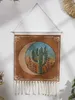 Tapeçarias macrame tapeçaria de parede cactus lua sol tapeçaria pendurado na parede boho decoração de casa artesanal decorações de quarto arte estética ornamento