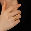 Rechthoek Geometrische Ring 14k Geel Goud Kleur Minimalistische Paar Ringen 2024 Partij Sieraden Cadeau voor Vrouwen Mannen Nieuw Binnen