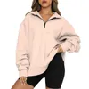 Sweat à capuche pour femmes, manches longues, surdimensionné, demi-fermeture éclair, pull à capuche, tendance, chemisier d'automne, vêtements