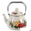 Dinnerware Sets Enamel Tea Kettle Stovetop Porcelain Enameled Teakettle 1L Vintage Flower Pot Cool Handle Strainer Retro Floral Teapot Dhosz