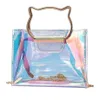 小さな女性レーザーショルダーバッグチェーンかわいい猫トートレディースハンドバッグクロスボディメッセンジャーバッグ財布sac