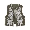 Gilet da donna Top ricamato vintage Cardigan da donna Capispalla Top senza maniche Canotta chic Gilet da donna retrò Gilet ampio