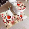 Shower Curtains Ink Flower Birds Shower Curtain Retro Red Berries Tree Bird Bathroom Decor Anti Slip Bath Mat Toilet Cover Rug Carpet Sets