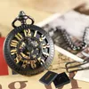 Montres de poche Montre mécanique facile à lire pour homme Luxe Noir Or Steampunk Squelette Grands chiffres Creux Fob Chaîne Horloge Pour Hommes Collection