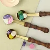 Wax Spoon Vintage Style Wooden Handle Copper Wax Sealing Stamp Melting Spoon for Wedding Invitations and Envelope Seal Making MHY021