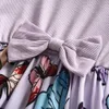 Mädchenkleider Menoea Gerippte Schleife Lila Schmetterlingsdruck Mädchenkleider Langarmkleid Blumen Mädchenkleider Hochzeiten Kinderkleidung Vestidos