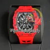 RRF 35 03 BEGRÄNSAD VERSION JAPAN MIYOTA NH AUTOMATISK MÄNS Titta Red Ntpt Carbon Fiber Case Skeleton Dial White Rubber Strap Sport Super Editi