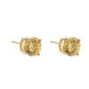 Boucles d'oreilles classiques à quatre griffes, petite boucle d'oreille en cristal jaune, pierre ronde pour femmes, Vintage, mode couleur or, bijoux en pierre de naissance