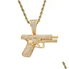 Pendant Necklaces Iced Out Cubic Zirconia Pistol Necklace Bling Fashion Exquisite Jewelry Personality Hip Hop Hine Gun For Men Drop D Dhthl