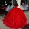 Mexico röda av axelbollklänningen quinceanera klänning för tjej pärlstav applique spets födelsedagsfest klänningar prom klänningar söta 15