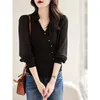 Vrouwen Blouses Elegante Half Open Kraag Gesplitst Gaas Plooien Shirts Kleding 2024 Herfst Winter Losse Koreaanse Tops Asymmetrisch