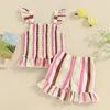 Clothing Sets Girls Summer 2 Piece Set Square Neck Striped Cami Tops Elastic Waist Frill Trim Shorts Infant Toddler Contrast Color Outfits