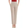 Calças femininas moda coreana comprimento total lápis calça ternos senhora do escritório cintura alta magro casual stretchtrousers 4xl 5xl