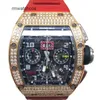 Richardmiler horloges Automatische chronograaf ristwatches Zwitserse makelij Richardmill Herenserie RM 011 Roségoud Terug Diamanten Herenmode Vrije tijd Sport Chrono ZOHZ W