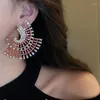 Boucles d'oreilles pendantes Minar Hyperbole couleur rose strass complet secteur grande goutte pour femmes alliage plaqué or boucle d'oreille géométrique creuse